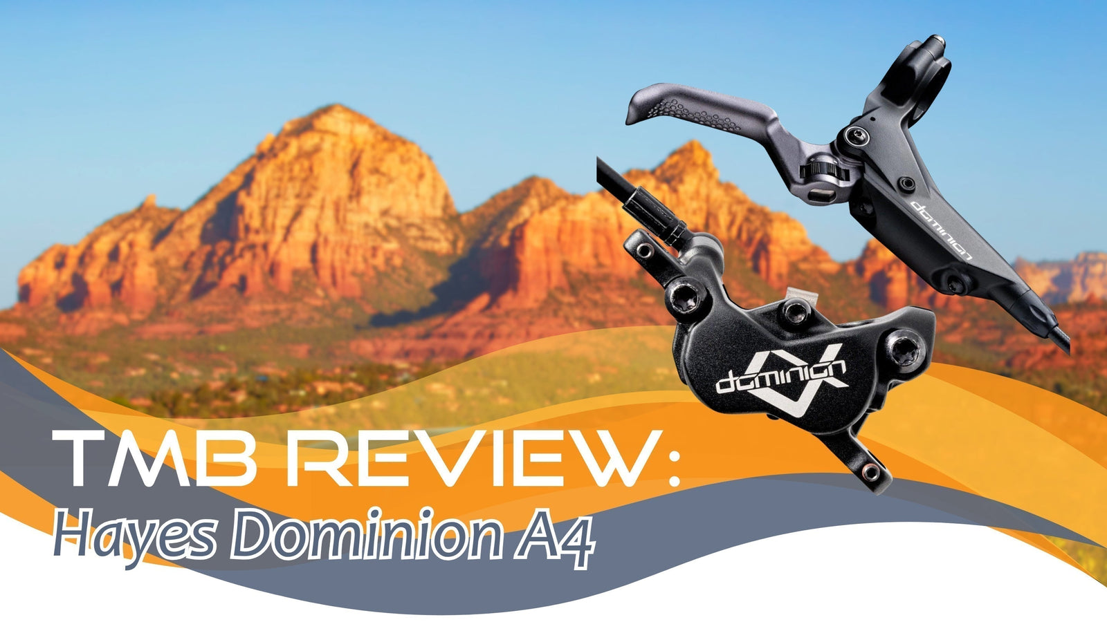 Hayes Dominion A4 mountain bike brake review with Sedona red rock backdrop