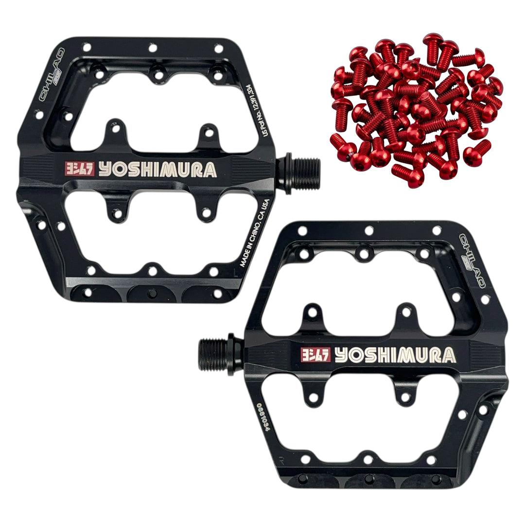 bike pedals red Yoshimura Chilao SS Flat Pedals – Thunder Mountain Bikes